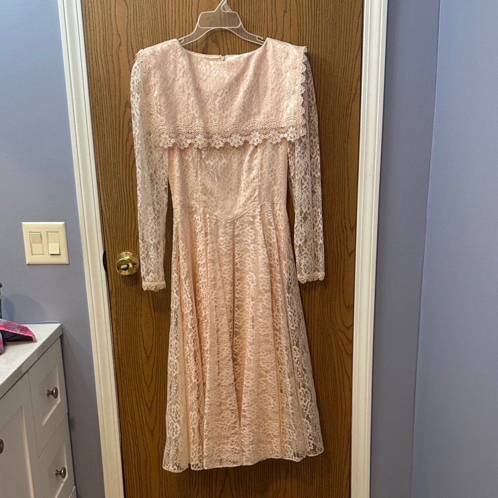 Vintage Jessica McClintock Gunne Sax Midi Dress in Blush Pink